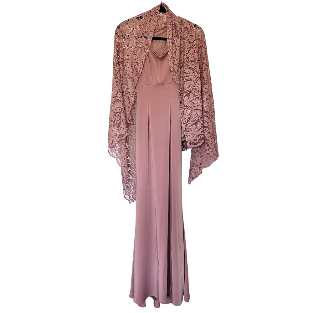 Watters (00) Dusty Rose Sleeveless Formal Gown w Lace Shawl